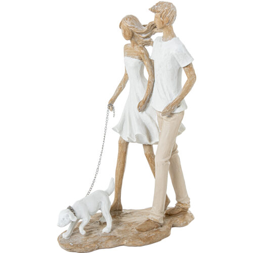 FIGURA RESINA FAMILIA C/PERROBEIGE ARENA/DORADO