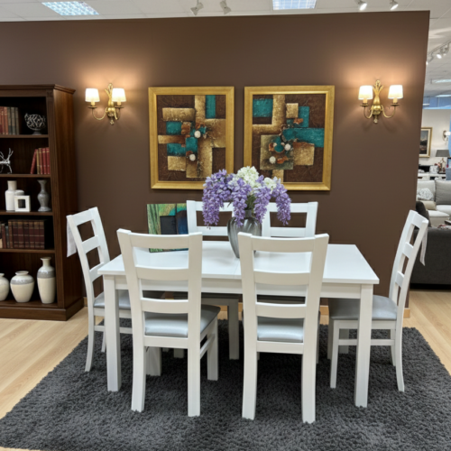Conjunto mesa con 6 sillas gris brillante