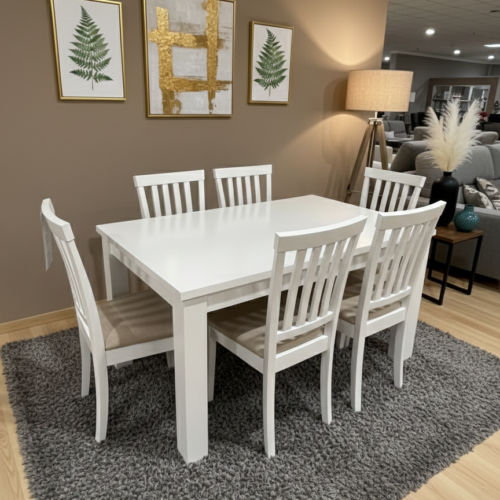 Conjunto mesa y 6 sillas lacado blanco