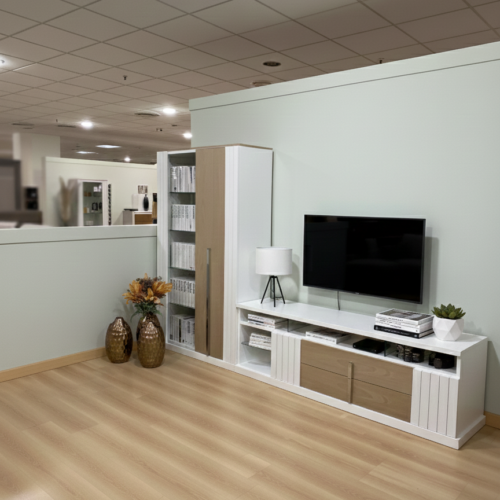Conjunto salón chapa de roble y lacado blanco