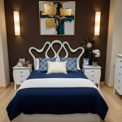 Dormitorio lacado blanco con laterales curvos