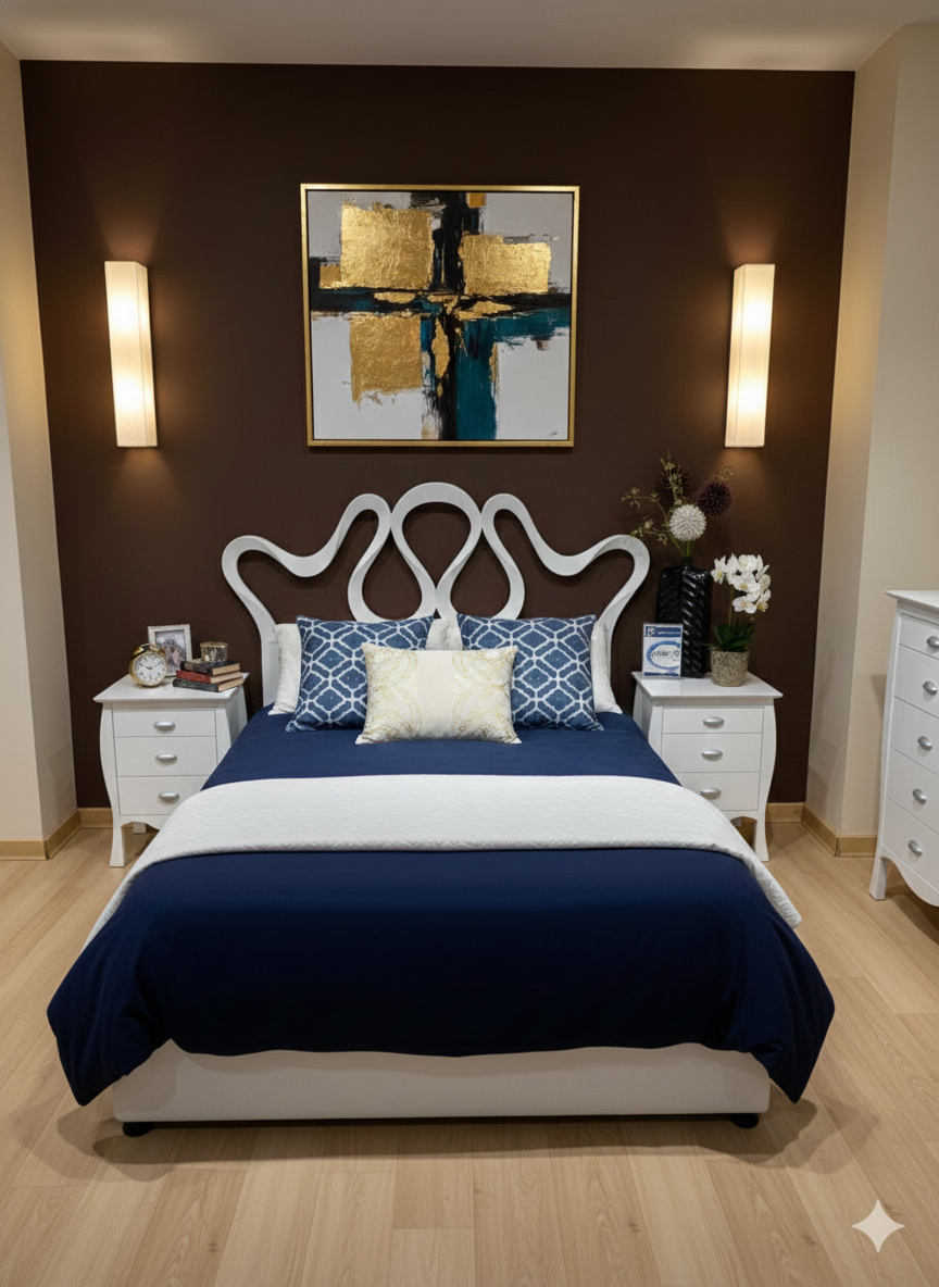 Dormitorio lacado blanco con laterales curvos