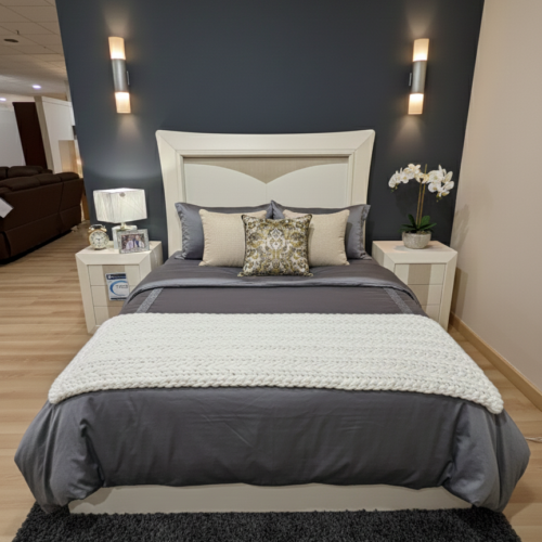 Dormitorio lacado crema con relieve vertical