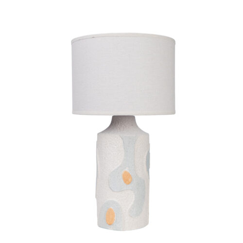 LAMPARA SOBREMESA RELIEVE CELESTE/BEIGE C/PANTALLA