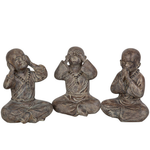 SET 3 MONJES SENTIDOS RESINA GORADO