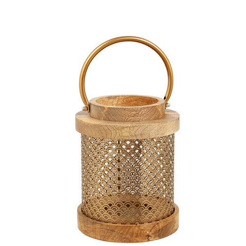 FAROL MADERA/METAL DORADO
