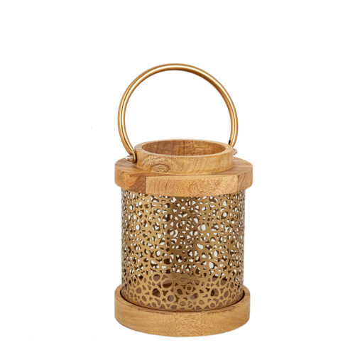 FAROL MADERA/METAL DORADO