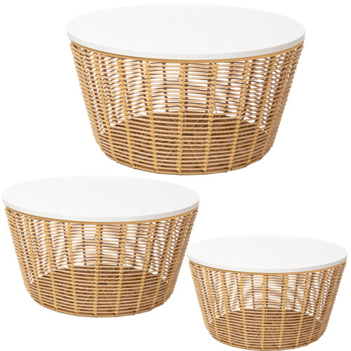 SET 3 MESAS FIBRAS TAPA MADERAO