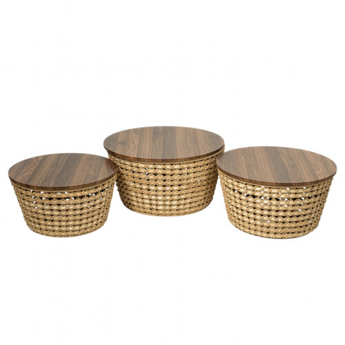 SET 3 MESAS FIBRAS/MADERA