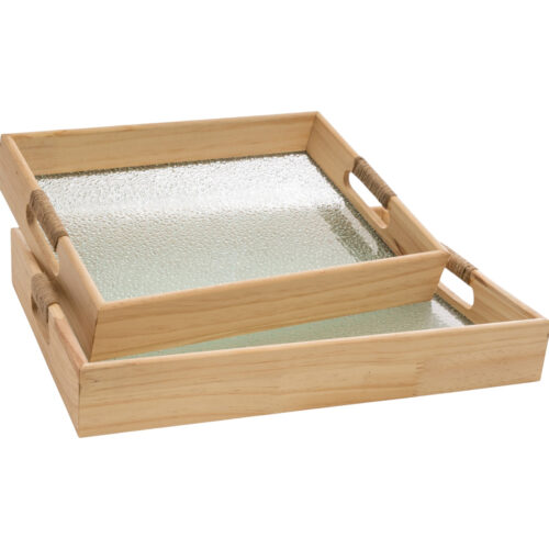 SET 2 BANDEJAS MADERA/VIDRIO