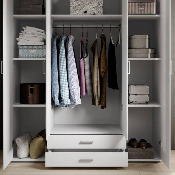 ARMARIO 4 PTAS MOD. CARLA C/ BLANCO+ESPEJO (159 CM) 4 PUERTAS ABATIBLES + 2 CAJONES - Imagen 5