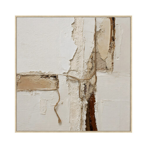 CUADRO LIENZO MARCO MADERA NATURAL 100X100 CM. FLOR