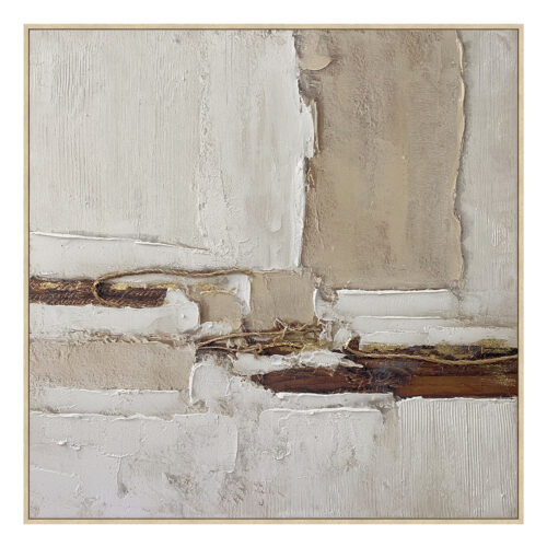 CUADRO LIENZO MARCO MADERA NATURAL 80X80 CM. ABSTRACTO