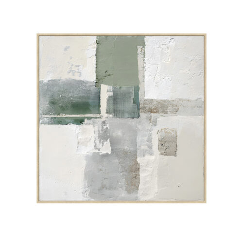 CUADRO LIENZO MARCO MADERA NATURAL 80X80 CM. ABSTRACTO