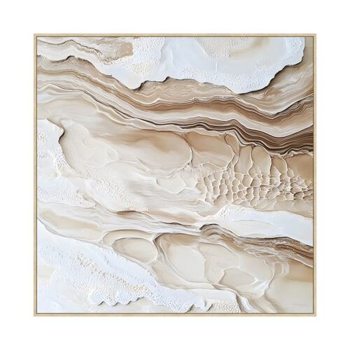 CUADRO LIENZO MARCO MADERA NATURAL 80X80 CM. ABSTRACTO