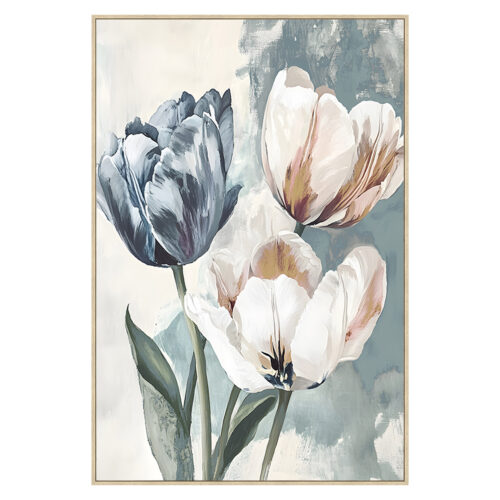 CUADRO LIENZO MARCO MADERA NATURAL 60X90 CM. FLORES