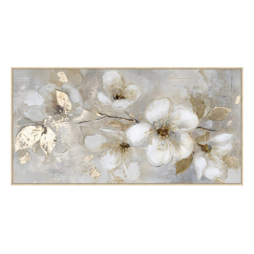 CUADRO LIENZO MARCO MADERA NATURAL 150X50 CM. FLORES