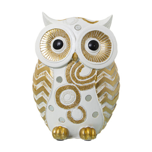 FIGURA RESINA BÚHO BLANCO/DORADO