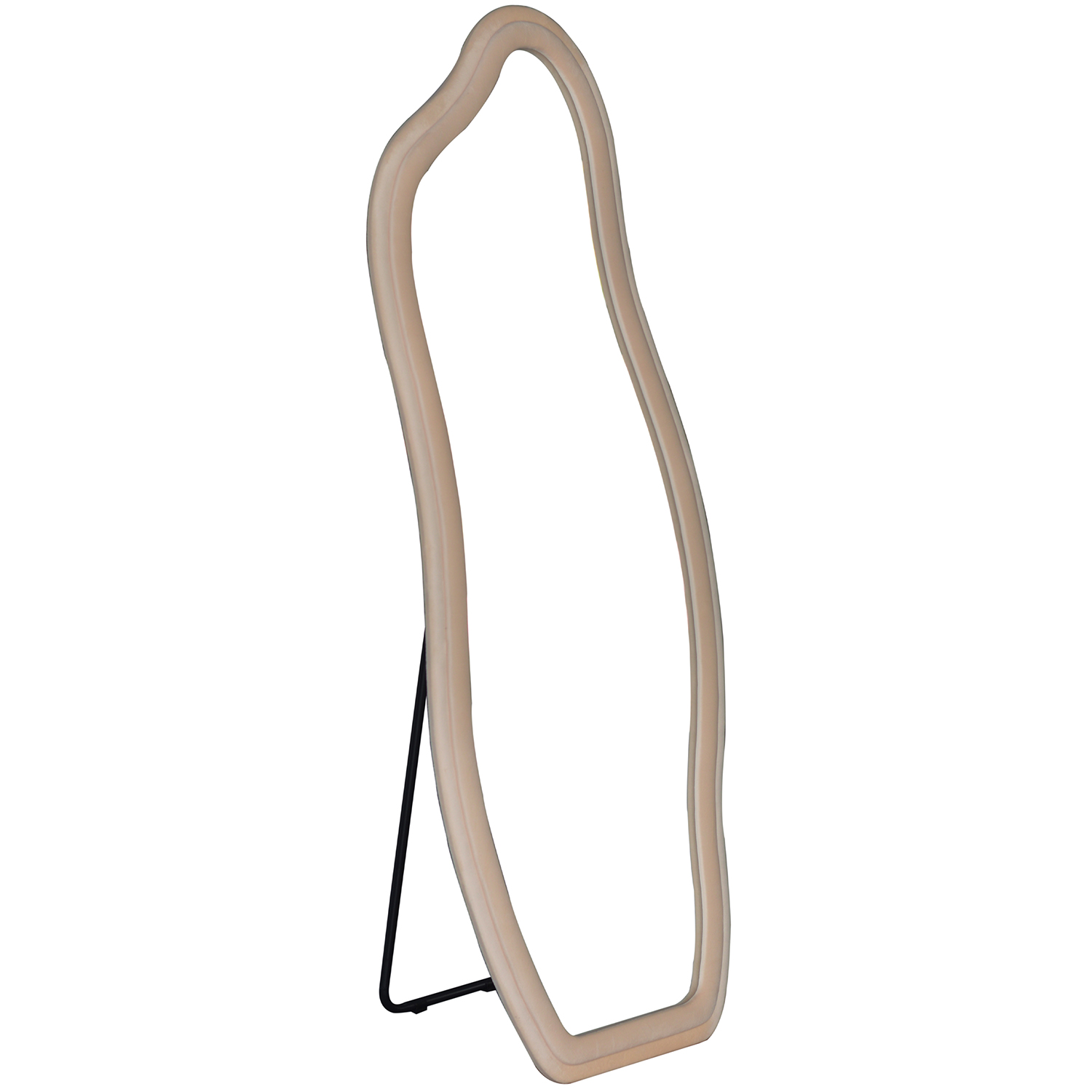 ESPEJO PARED MADERA FORRADO TERCIOPELO BEIGE