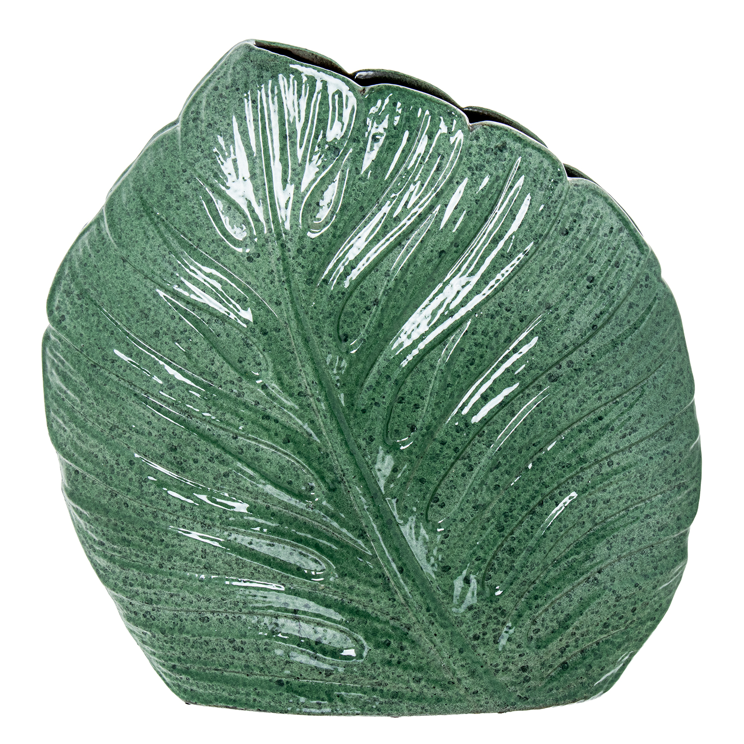 JARRON CERAMICA PLANO 45CM HOJAS VERDE JASPEADO