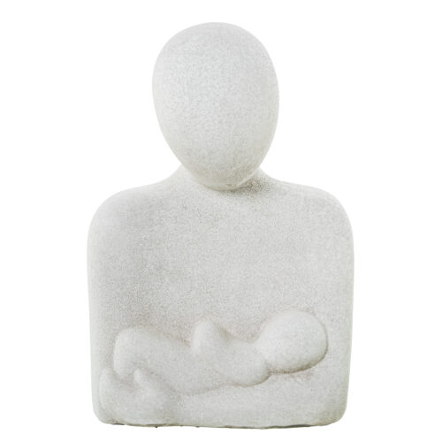 FIGURA CERAMICA 29CM MUJER C/BEBE GRIS ARENA
