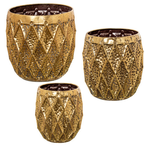 SET 3 MACETEROS METAL DORADO