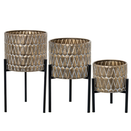 SET 3 MACETEROS C/PIE METAL PLRADO