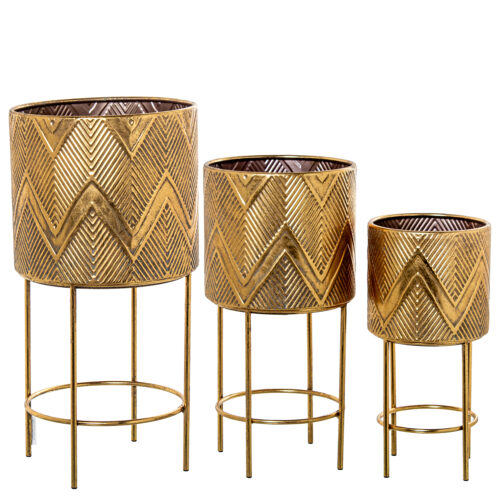 SET 3 MACETEROS C/PIE METAL DOATEADO
