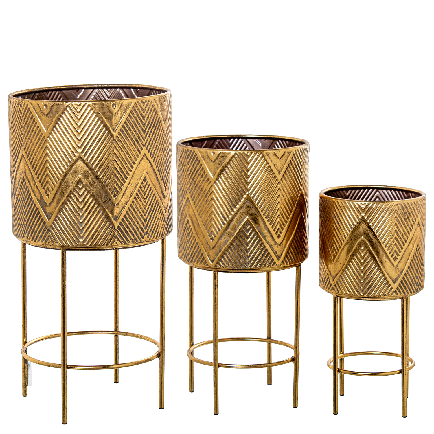SET 3 MACETEROS C/PIE METAL DOATEADO
