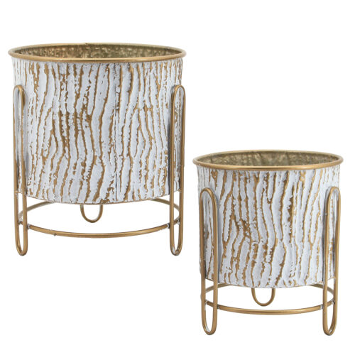 SET 2 MACETEROS C/PIE METAL BLANCO DECAPE