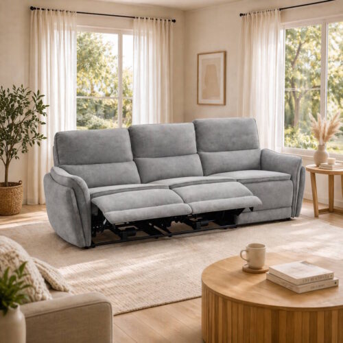 SOFA 3 PL. MAXI MOD. BINTER  TELA C/ GRIS CLARO 3 RELAX ELECTRICO 6 MOTORES - Sistema gravedad cero