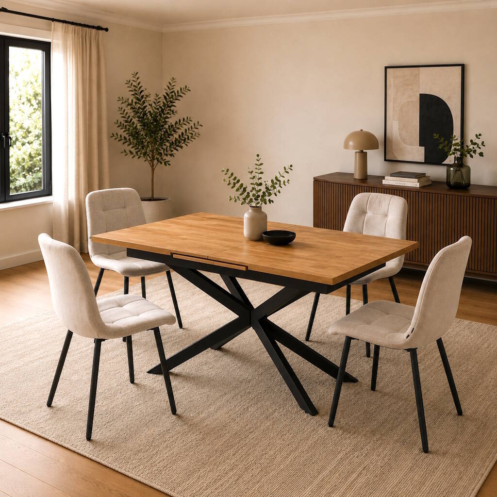 MESA COMEDOR EXTENSIBLE MOD. EMMET - PATAS C/ NEGRA 140/180*90 CM