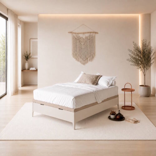 CANAPE MOD. FRANCIA 135*190 C/ CASHMERE - TAPA VAINILLA Canape abatible madera con pata alta