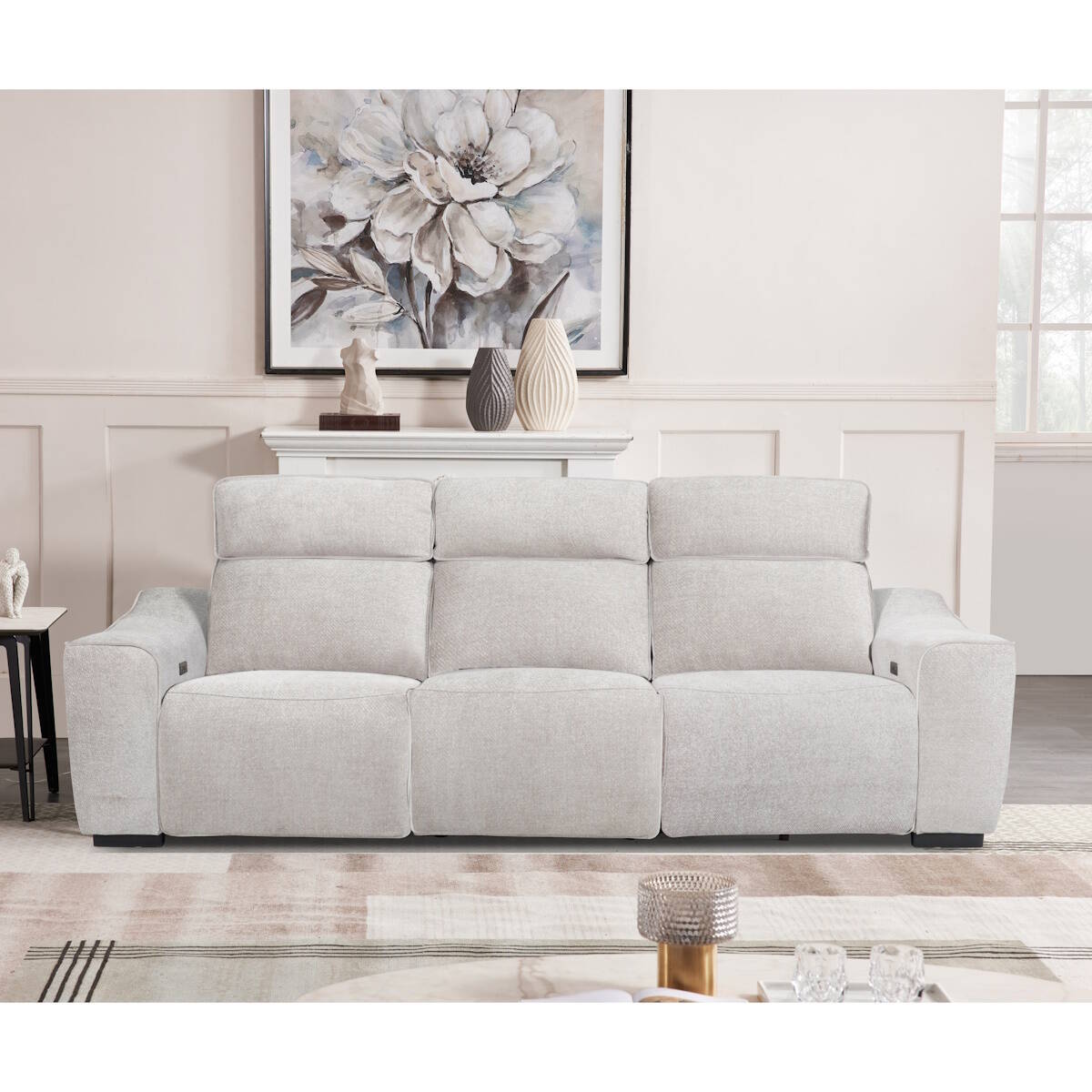 SOFA 3 PL. MAXI MOD. KENZO TELA C/ SILVER 2 RELAX ELECTRICO Modulo central fijo