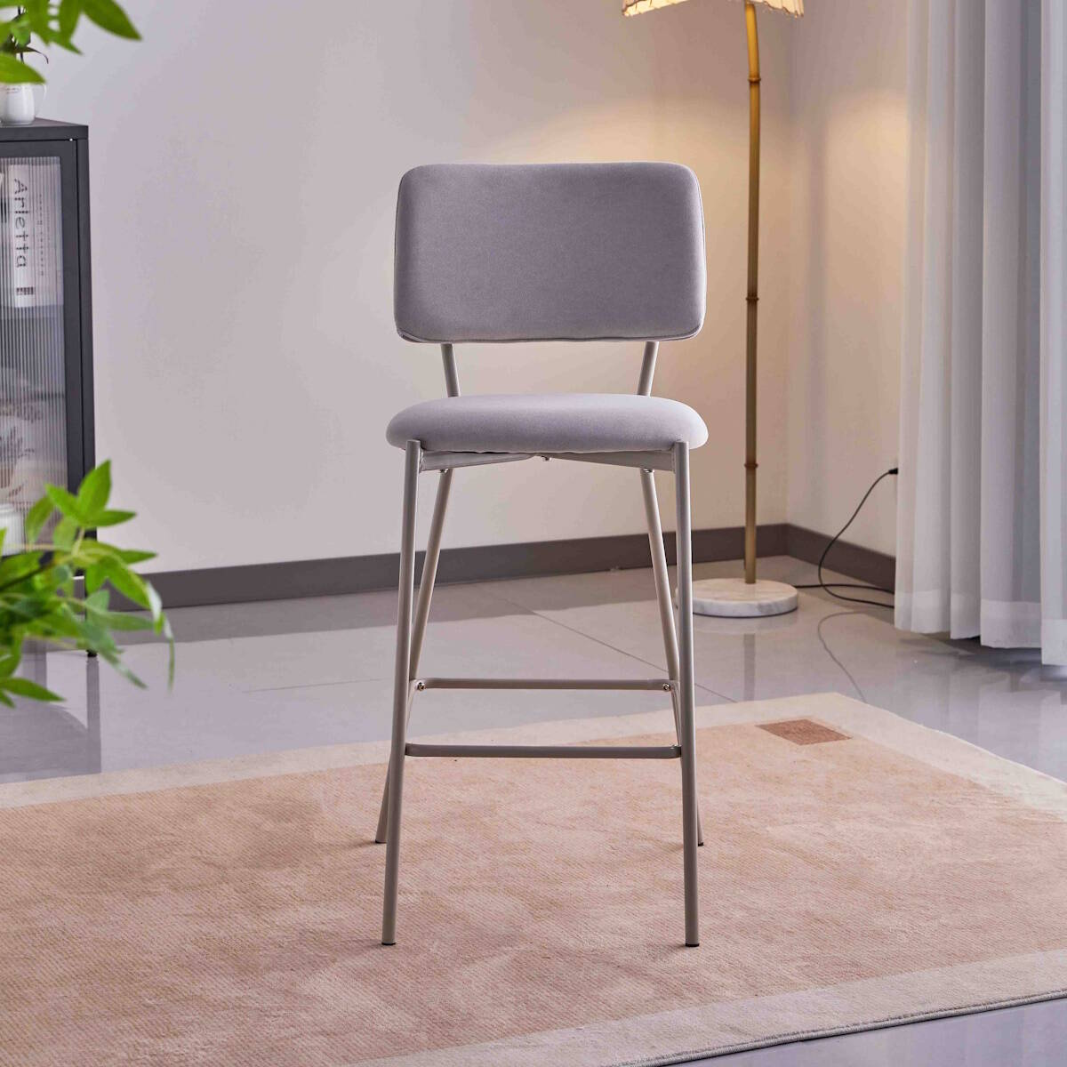 TABURETE MOD. TED TELA C/ GRIS CLARO - PATA CREMA SE SIRVE EN CAJAS DE 4 UDS - Imagen 2