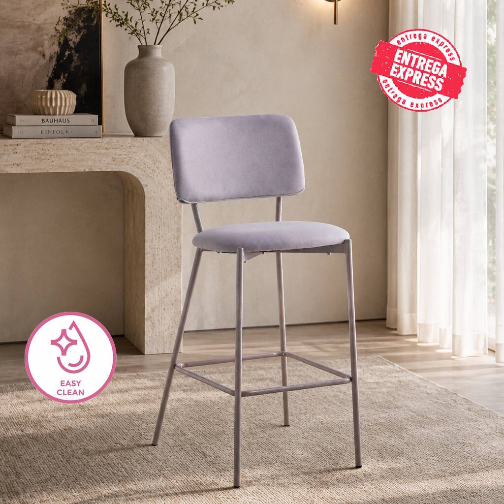 TABURETE MOD. TED TELA C/ GRIS CLARO - PATA CREMA SE SIRVE EN CAJAS DE 4 UDS