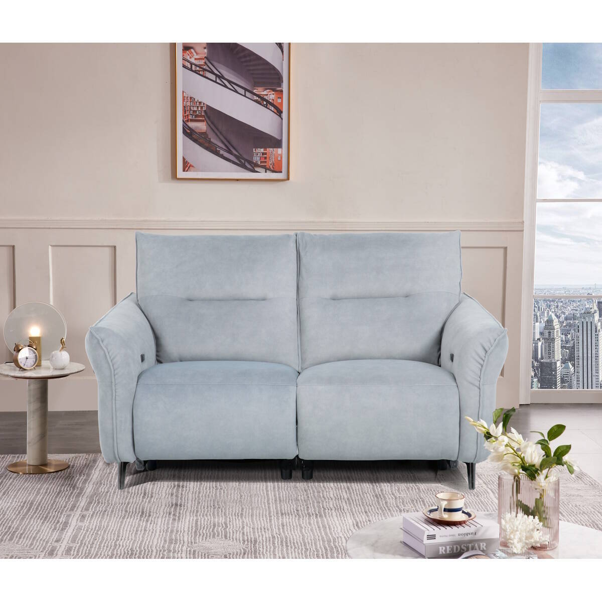 SOFA 2 PL. MOD. VENTURA TELA C/ GRIS CLARO 2 RELAX ELECTRICOS