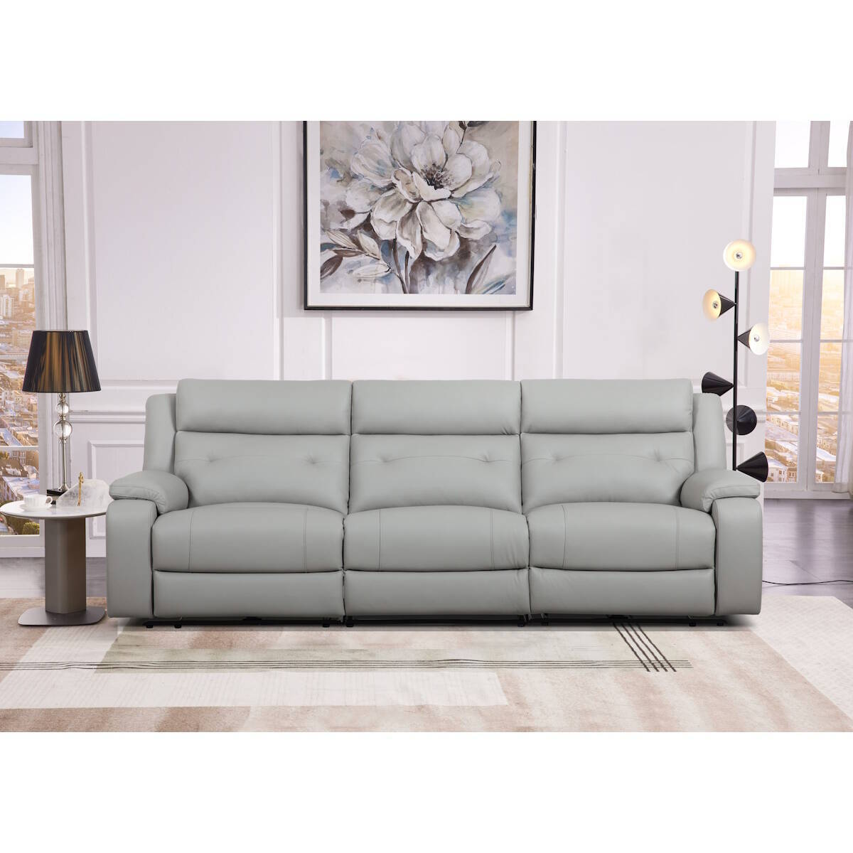 SOFA 3 PL. MAXI MOD. VIANCOS PIEL C/ GRIS 2 RELAX ELECTRICOS Modulo central fijo
