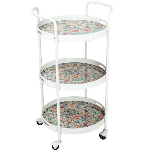CAMARERA METAL BLANCO C/BANDEJAS DECORADAS