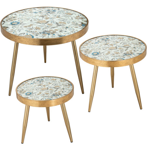 SET 3 MESAS AUXILIARES MDF DORNCAS DECORADAS