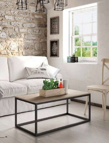 Mesa de centro rectangular con estructura de metal Negra