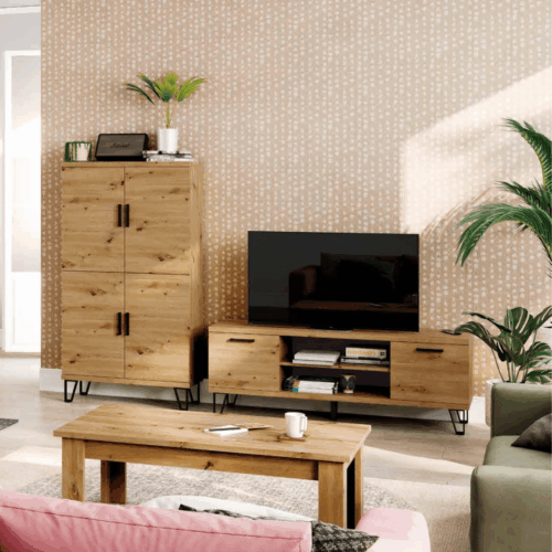 Mueble de TV + Auxiliar con 4 puertas artisán