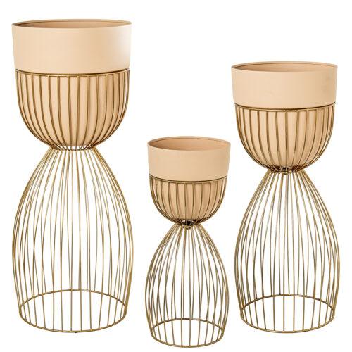 SET 3 MACETEROS C/PIE METAL NEGRO/BLANCO
