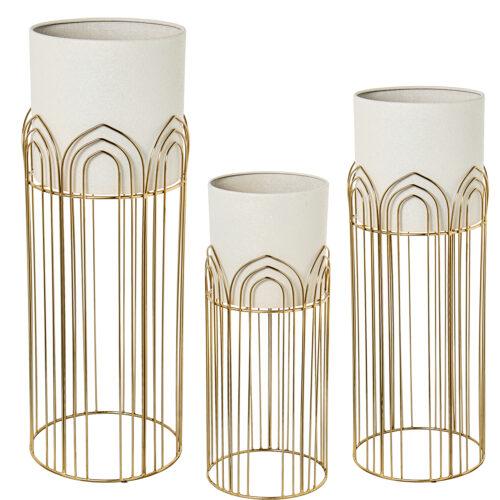 SET 3 MACETEROS C/PIE METAL DOGRO/BEIGE