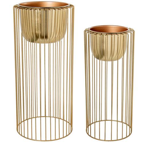 SET 2 MACETEROS C/PIE METAL DORADO/BLANCO