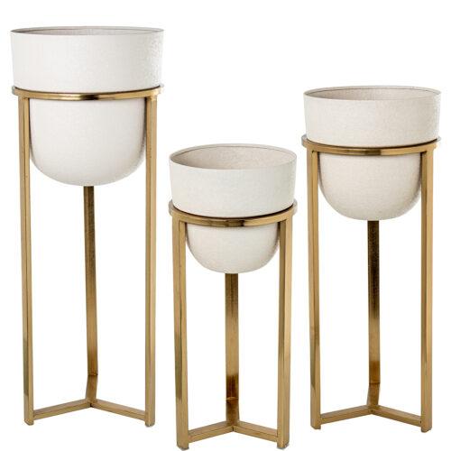 SET 3 MACETEROS C/PIE METAL DORADO