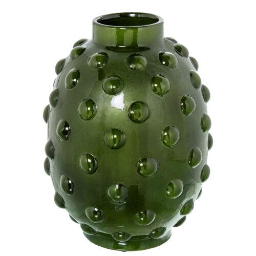 JARRÓN CERÁMICA BOLA 40CM VERDE BRILLO