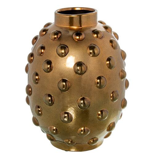 JARRÓN CERÁMICA BOLA 40CM DORADO CUERO