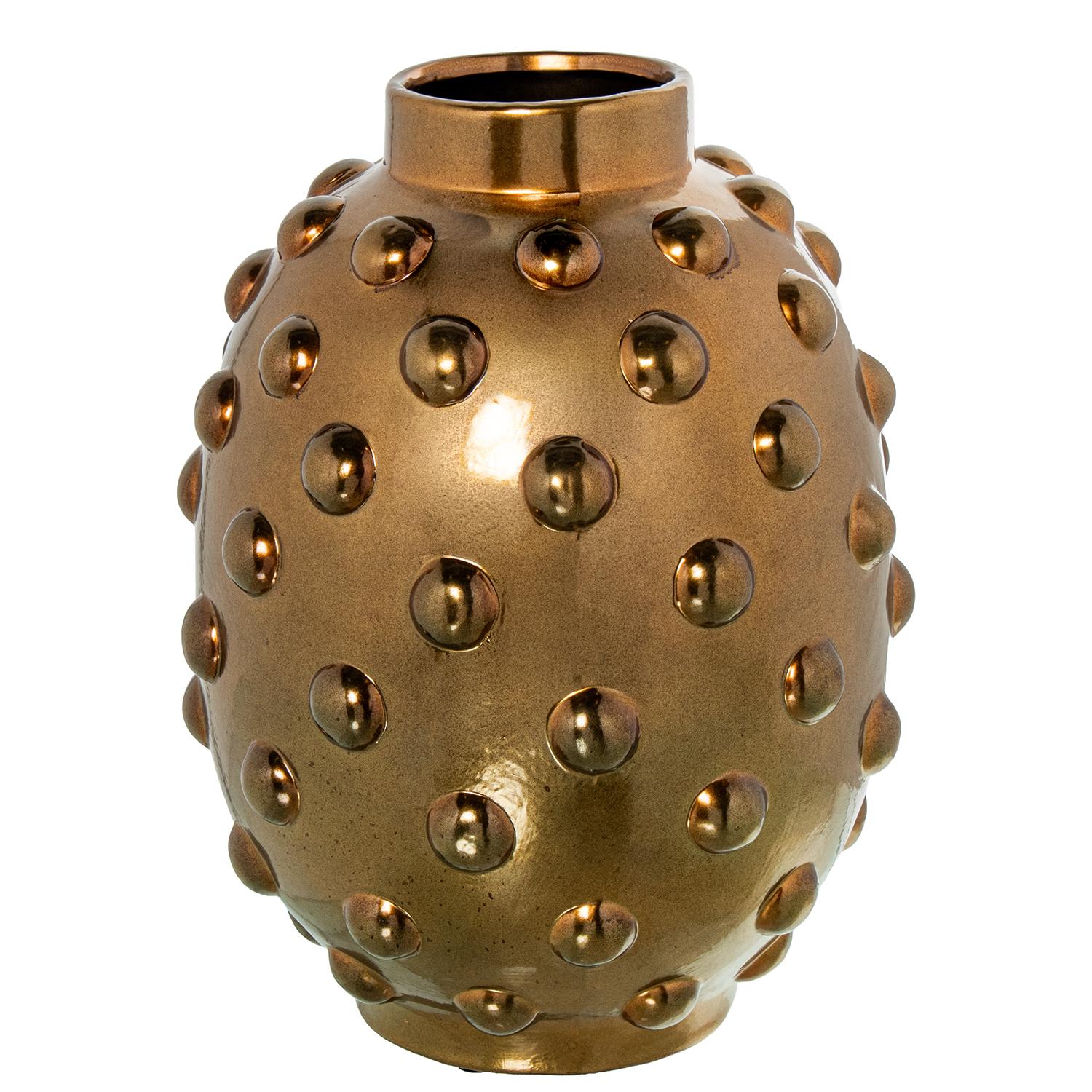 JARRÓN CERÁMICA BOLA 40CM DORADO CUERO