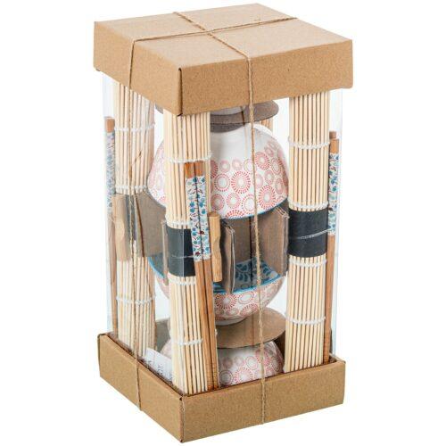 SET 4 CUENCOS PORCELANA C/PALILLOS BAMBÚ+ SALVAMANTELES BAMB